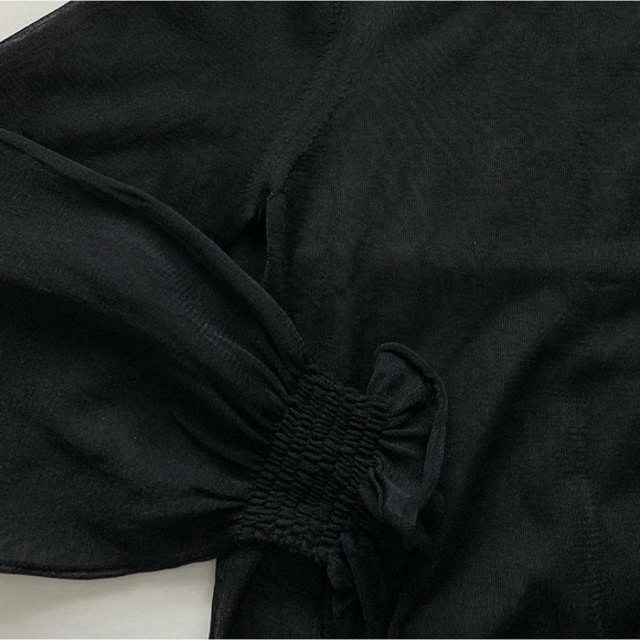 Women’s Sheer Black Mockneck Blouse with Bell Sleeves - Picture 3 of 6